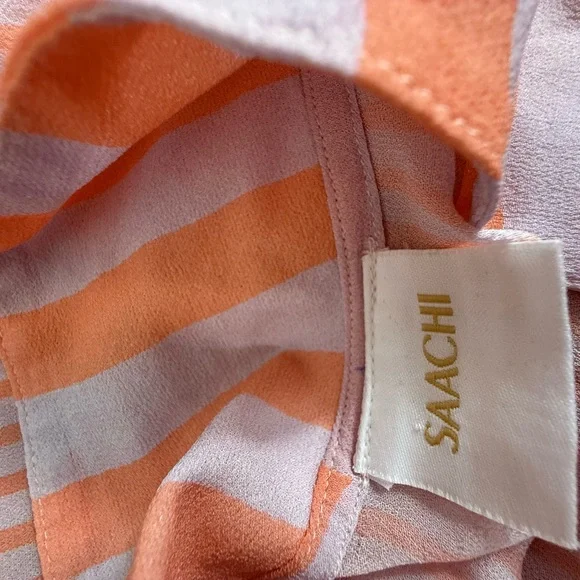 Saachi Striped peach and White Button-Up Shirt size large - Picture 10 of 11